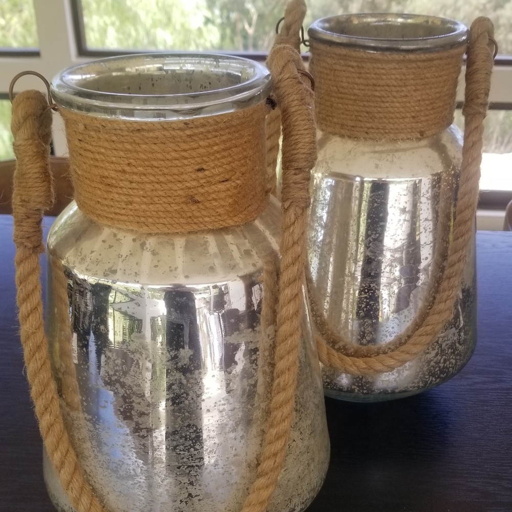 TWO MERCURY GLASS LAMP VASES